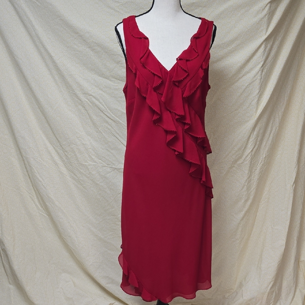 Amanda Smith Asymmetrical Red Ruffle Dress